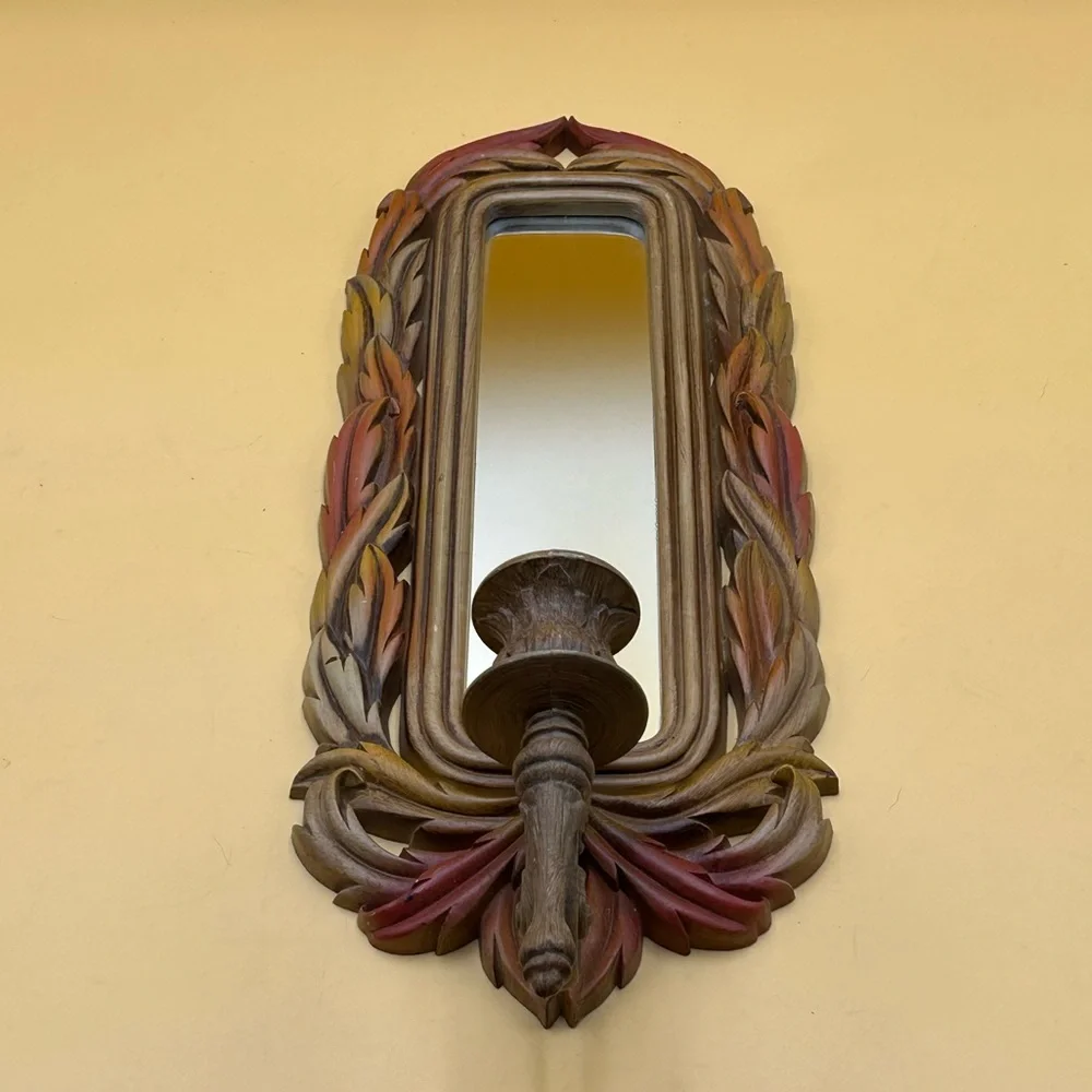 Vintage Homco 2416 brown leaf wall mirror candle sconce, ombré, thanksgiving